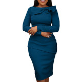 Solid Long Sleeve Ruched Midi Dress