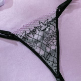 Embroidered Mesh Splicing Bow Trim Sexy See-Through 3PCS Garter Sexy Lingerie