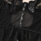 Black Floral Lace Mesh Thin Sexy Lingerie Set