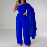Solid Sexy One Shoulder Party Wide Leg Jumpsuit