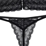Lace Sexy Plunge Hollow Out Cross Sexy Bra and Pantie 2PCS Lingerie