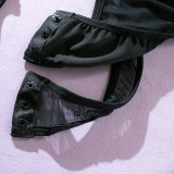 Sexy See-Through Mesh Garter 3PCS Lingerie Lace-Up Bodysuit