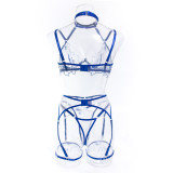 Halter Neck Sexy See-Through Embroidered 4PCS Lingerie Set