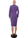 Solid Long Sleeve Ruched Midi Dress