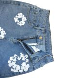 Fashion Stretch Denim Flower Print Women's Jeans