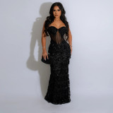 Sequin Tassel Party Cami Bodycon Maxi Dress