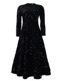 Round Neck Long Sleeve Sequin Chic Party Dress