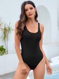 U Neck Solid Basic Backless One Piece Swimsuit