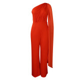 Solid Sexy One Shoulder Party Wide Leg Jumpsuit