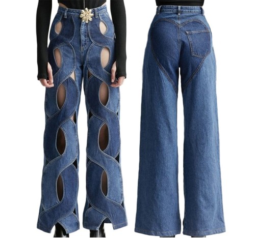 Fashionable Hollow Out Denim Pants Womens Jeans