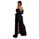 Fashion Women's Solid Color Pleated Low Back Slit Maxi Dress