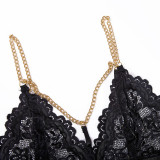 Sexy Lace Hollow Out Metal Chain Erotic Lingerie Set