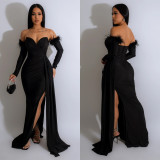 Fashion Women's Solid Color Pleated Low Back Slit Maxi Dress