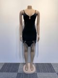 Sexy Bow Rhinestone Decorated Slit Straps Bodycon Dress