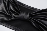 Black Sexy Slim Straps PU Leather Bra Top