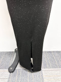 Sexy Glitter Deep V-Neck Backless Stretch Bodycon Split Maxi Dress