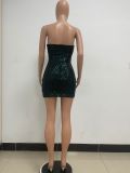 Sequin Strapless Low Back Ruched Bodycon Mini Dress
