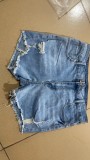High Waist Zip Fly Ripped Jeans Shorts