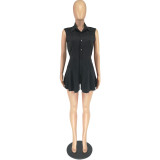 Solid Sexy Sleeveless Button Rompers