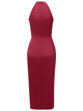Solid Halter Ruched Midi Dress
