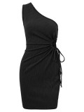 Fashion Slash Shoulder Drawstring Cut Out Ruched Sleeveless Bodycon Dress