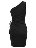 Fashion Slash Shoulder Drawstring Cut Out Ruched Sleeveless Bodycon Dress