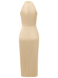 Solid Halter Ruched Midi Dress