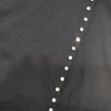 Sexy Solid Long Sleeve Cutout Heart Beaded Bodycon Dress