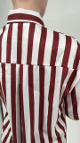 Fashion Striped Print Loose Blouse Shorts Two Piece Set