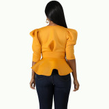 Women's Sexy Solid Puff Sleeve Top