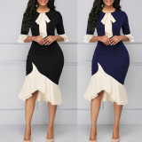 Plus Size Chic Elegant Irregular Patchwork Ruffles Office Dress