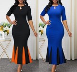 Plus Size Chic Contrast Color Half Sleeve Party Mermaid Dress