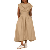Solid Round Neck Loose Long Dress