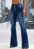 High Waist Stretch Button Denim Pants