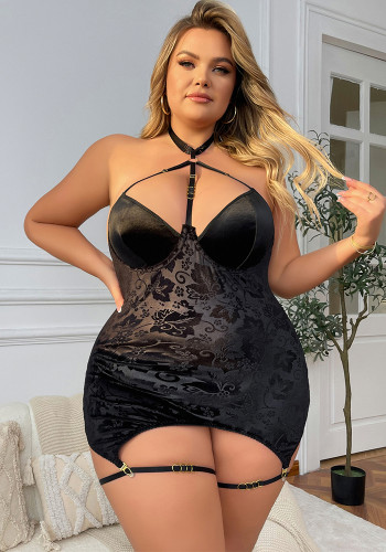 Plus Size Halter Low Back Nightgown Sexy Lingerie