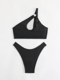Black O-Ring Cut Out One Shoulder Sexy Bikini Set