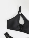 Black O-Ring Cut Out One Shoulder Sexy Bikini Set