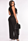 Solid Cropped Tank Top Wide Leg Pants Casual Two Piece Set