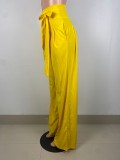 Yellow High Waisted Casual Tie Wide Leg Pants