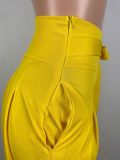 Yellow High Waisted Casual Tie Wide Leg Pants