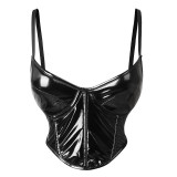 Sexy Patent PU-Leather Corset Camisole Top