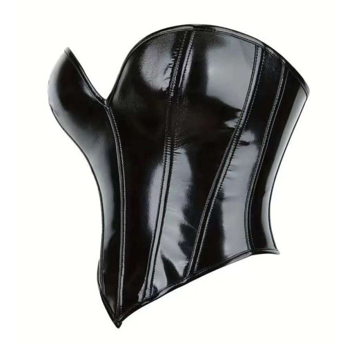 Sexy Patent PU Zipper Tight Strapless Corset Top