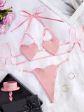 Pink PU Leather Heart Shaped Patchwork Halter Sexy Lingerie Set