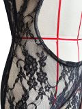 Sexy Lace See Through Short Sleeve Cut Out Bodycon Jumpsuit