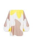 Printed 2PCS Set Lantern Sleeve Loose Top and Fringed Skirt
