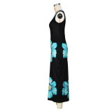 Casual Round Neck Sleeveless Floral Printed Maxi Dress