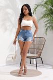 Trendy Ripped High Waist Washed Stretch Denim Shorts