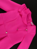 Hot Pink Irregular Collar Long Sleeve Layered Peplum High-Waist Midi Dress