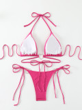 Shiny Heart Ring Halter Lace-Up Bikini Set
