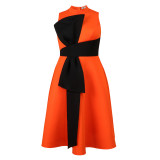 Contrast Color Bow-Decor A-Line Sleeveless Formal Party Dress
